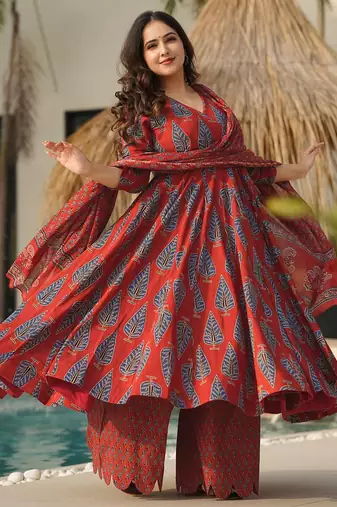 Red muslin digital print designer salwar suit