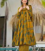 Mustard muslin digital print designer salwar suit