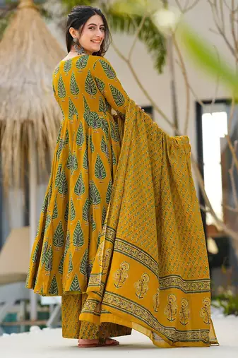 Mustard muslin digital print designer salwar suit