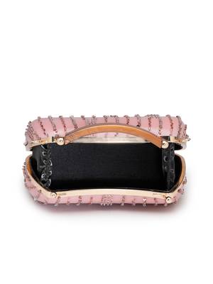 Anekaant glided gleam dusty pink net striped embellished clutch 7