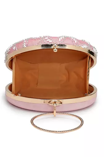 Anekaant glided gleam pink net diamond embellished clutch