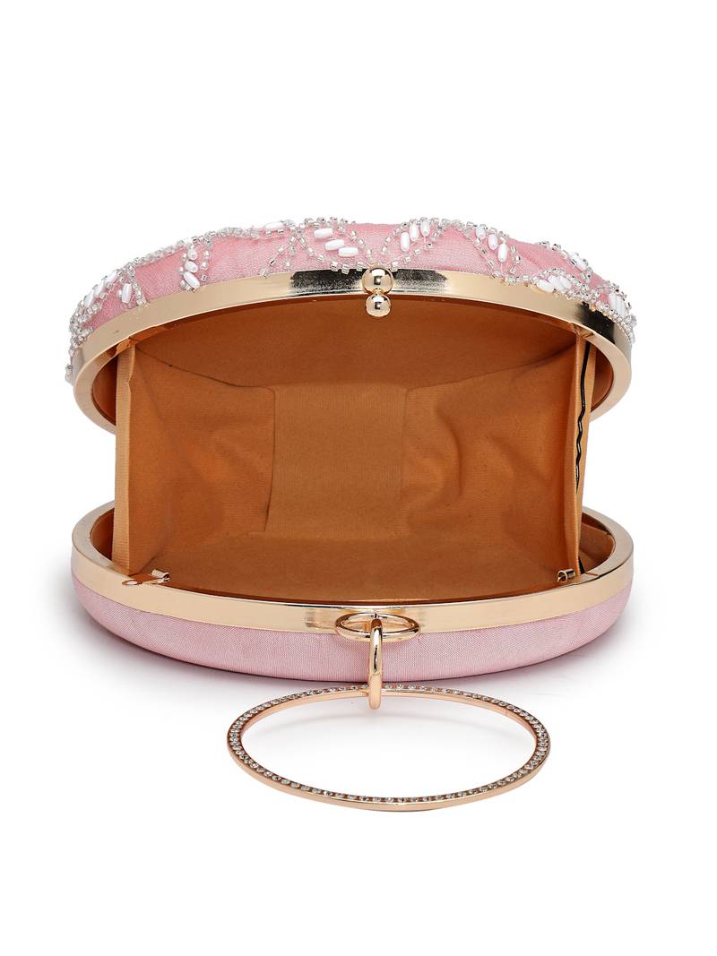 Anekaant glided gleam pink net diamond embellished clutch