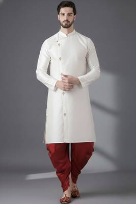 White dupion silk embroidered kurta set 1