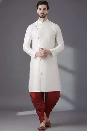 White dupion silk embroidered kurta set