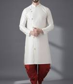 White dupion silk embroidered kurta set