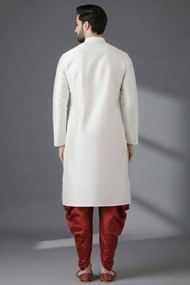 White dupion silk embroidered kurta set 2