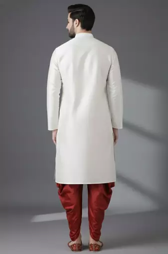 White dupion silk embroidered kurta set