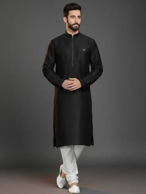Black  dupion silk embroidered kurta set 1
