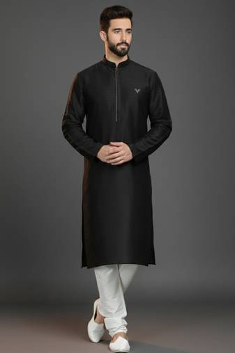 Black  dupion silk embroidered kurta set