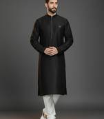 Black  dupion silk embroidered kurta set