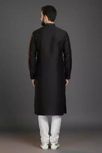 Black  dupion silk embroidered kurta set