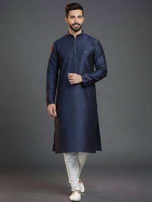 Navy  dupion silk embroidered kurta set 1