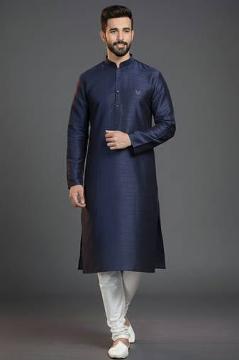 Navy  dupion silk embroidered kurta set