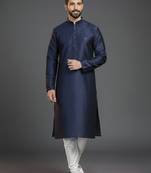 Navy  dupion silk embroidered kurta set