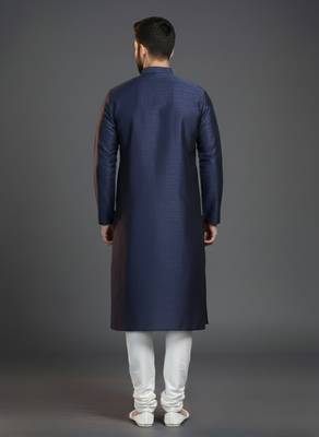 Navy  dupion silk embroidered kurta set 2
