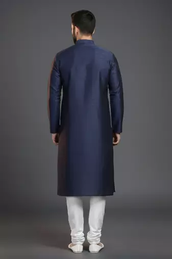 Navy  dupion silk embroidered kurta set