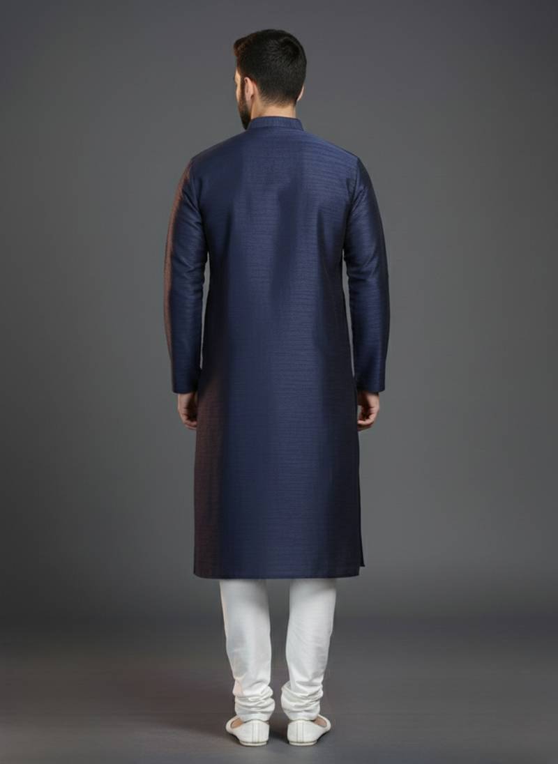 Navy  dupion silk embroidered kurta set