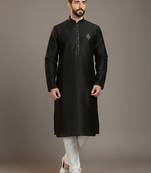 Black dupion silk embroidered kurta set