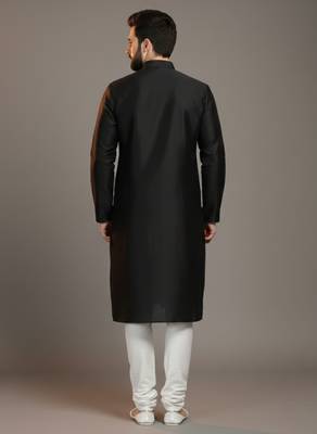 Black dupion silk embroidered kurta set 2