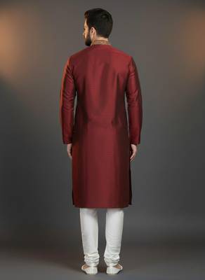 Maroon dupion silk embroidered kurta set 2