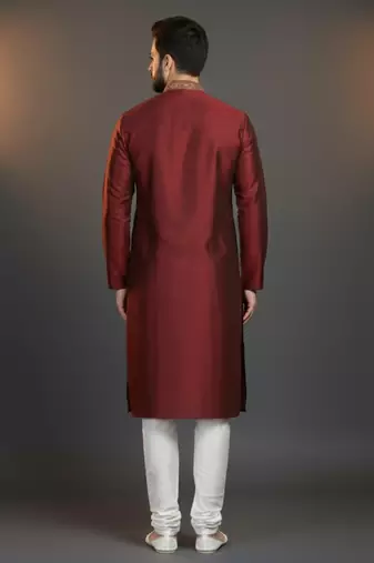 Maroon dupion silk embroidered kurta set