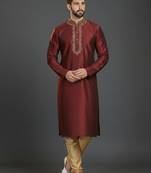 Maroon dupion silk embroidered kurta set