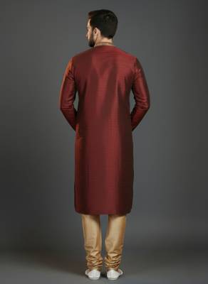 Maroon dupion silk embroidered kurta set 2