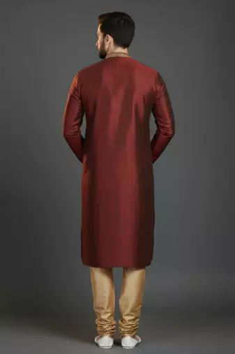 Maroon dupion silk embroidered kurta set