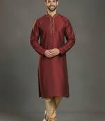 Maroon dupion silk embroidered kurta set