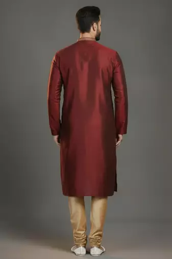 Maroon dupion silk embroidered kurta set