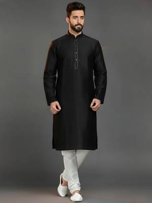 Black dupion silk embroidered kurta set 1
