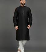 Black dupion silk embroidered kurta set