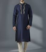Navy dupion silk embroidered kurta set