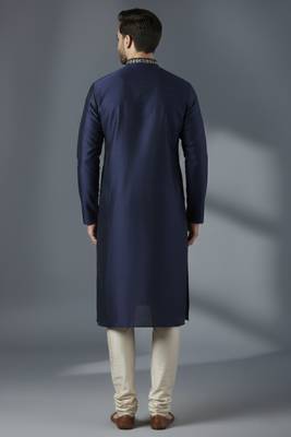 Navy dupion silk embroidered kurta set 2