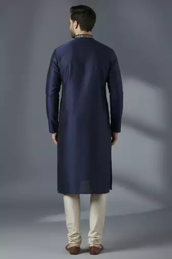 Navy dupion silk embroidered kurta set