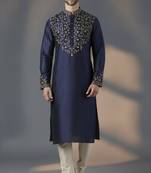 Navy dupion silk embroidered kurta set