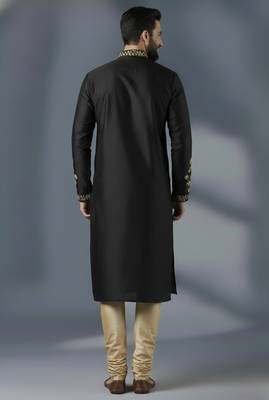 Black dupion silk embroidered kurta set 2