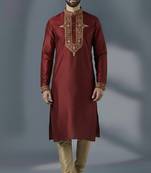 Maroon dupion silk embroidered kurta set