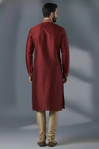Maroon dupion silk embroidered kurta set