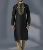 Black dupion silk embroidered kurta set