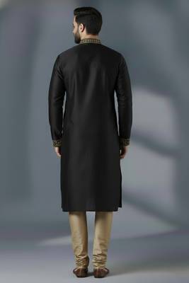 Black dupion silk embroidered kurta set 2