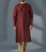 Maroon dupion silk embroidered kurta set