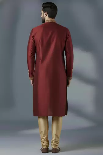 Maroon dupion silk embroidered kurta set