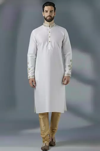 White  dupion silk embroidered kurta set