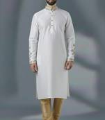 White  dupion silk embroidered kurta set