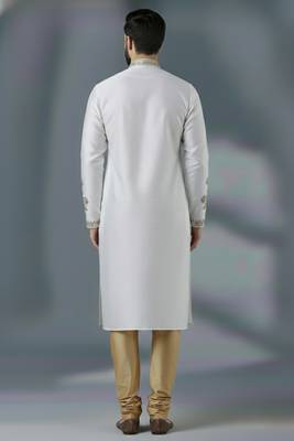 White  dupion silk embroidered kurta set 2