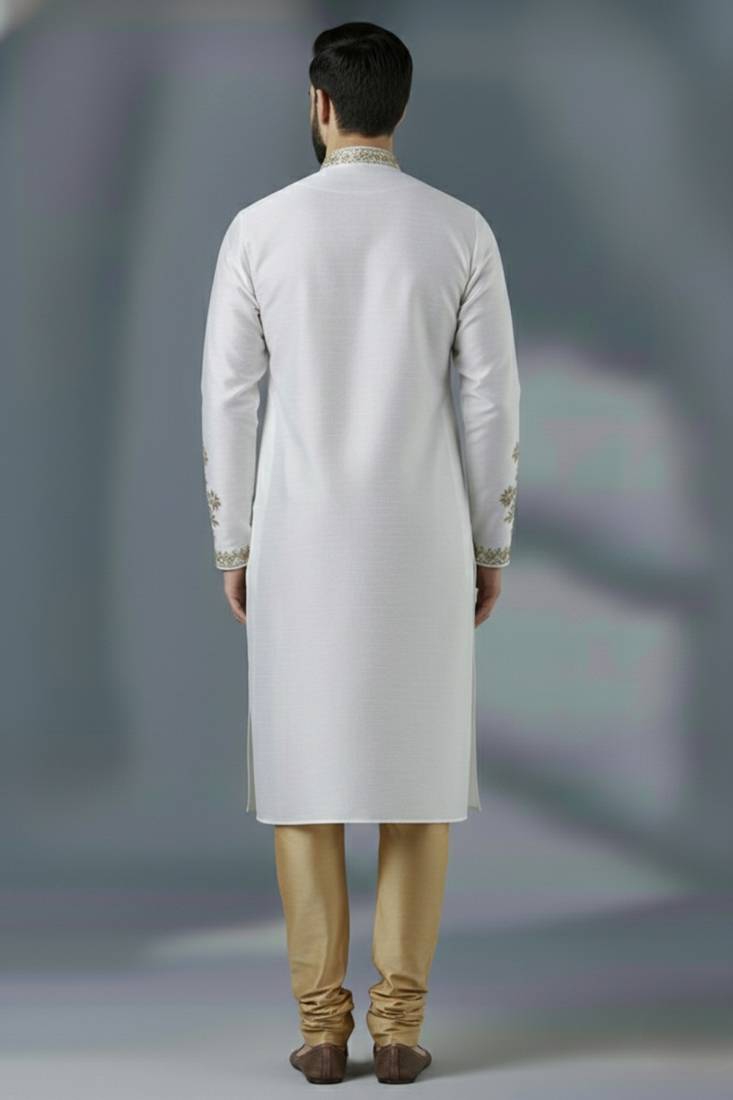 White  dupion silk embroidered kurta set