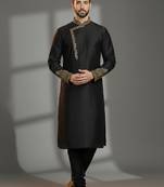 Black dupion silk embroidered kurta set