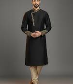 Black dupion silk embroidered kurta set