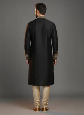 Black dupion silk embroidered kurta set 2